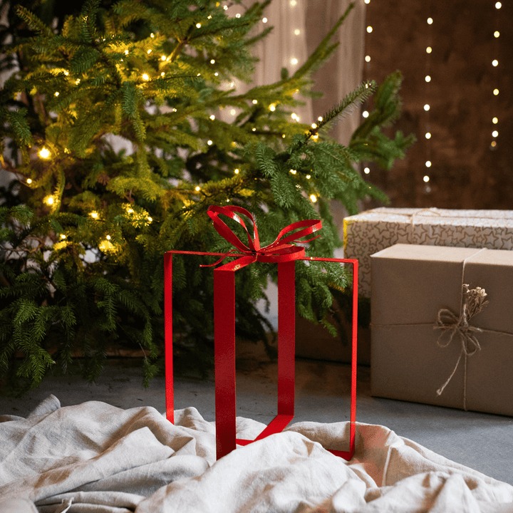Weihnachtsdeko Outdoor – 3 Geschenkboxen aus Metall in Rot