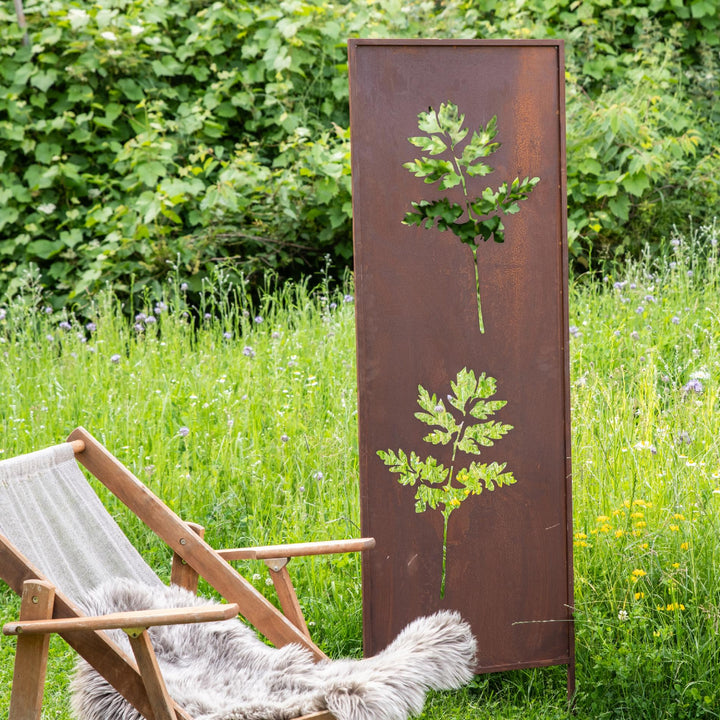 Sichtschutz Gartenpaneel Metall – Motiv Blumen, 160 × 50 cm