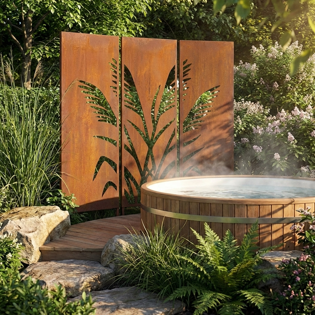 3er-Set Sichtschutz Gartenpaneel Metall – Motiv Schilf, 160 × 50 cm