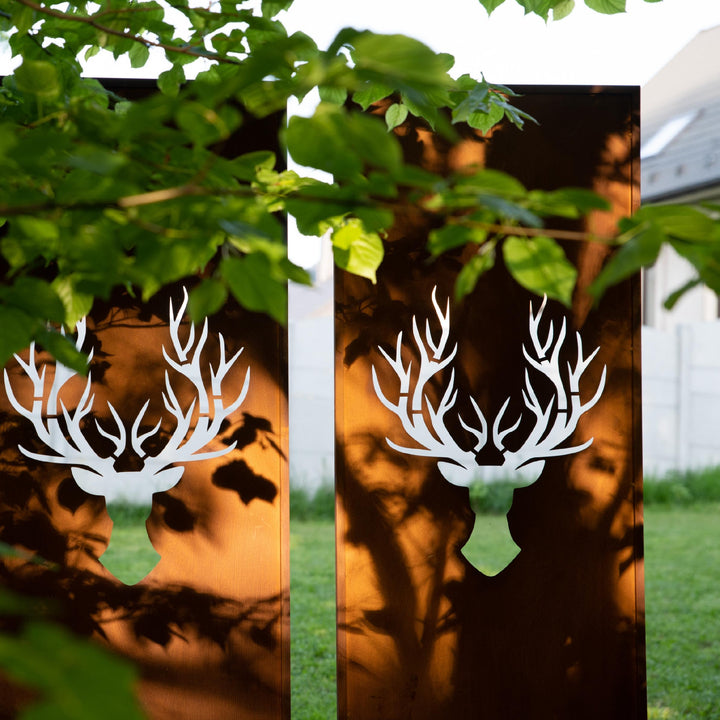 Sichtschutz Gartenpaneel Metall – Motiv Hirsche, 160 × 50 cm