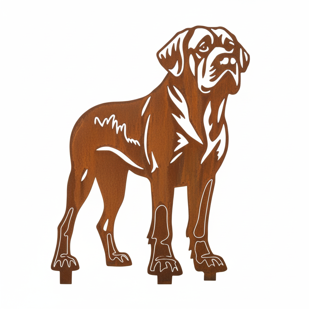 Edelrost Gartenstecker Mastiff – Hundesilhouette aus Metall, 35 cm