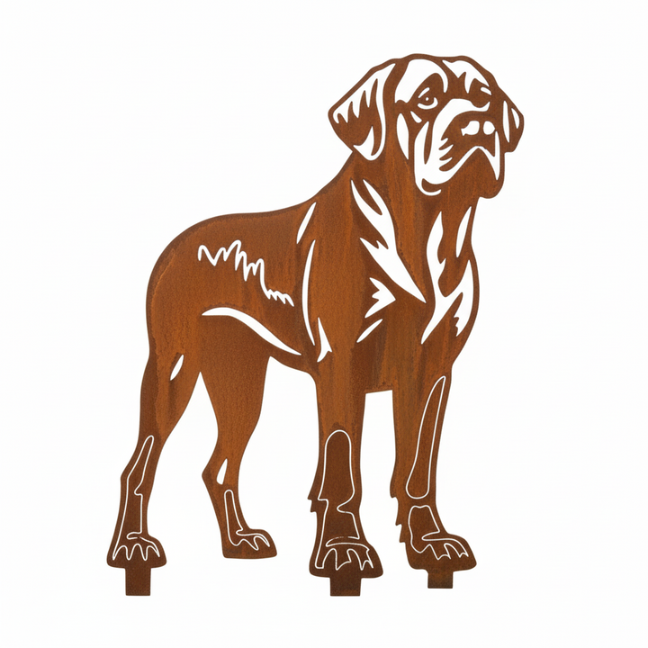 Edelrost Gartenstecker Mastiff – Hundesilhouette aus Metall, 35 cm
