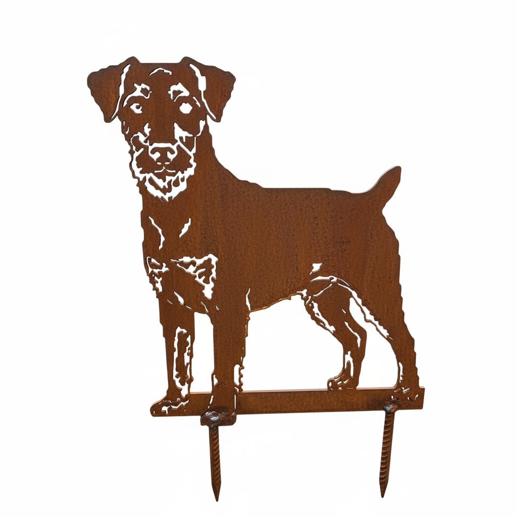 Edelrost Gartenstecker Deutscher Jagdterrier – Hundesilhouette aus Metall, 31 cm