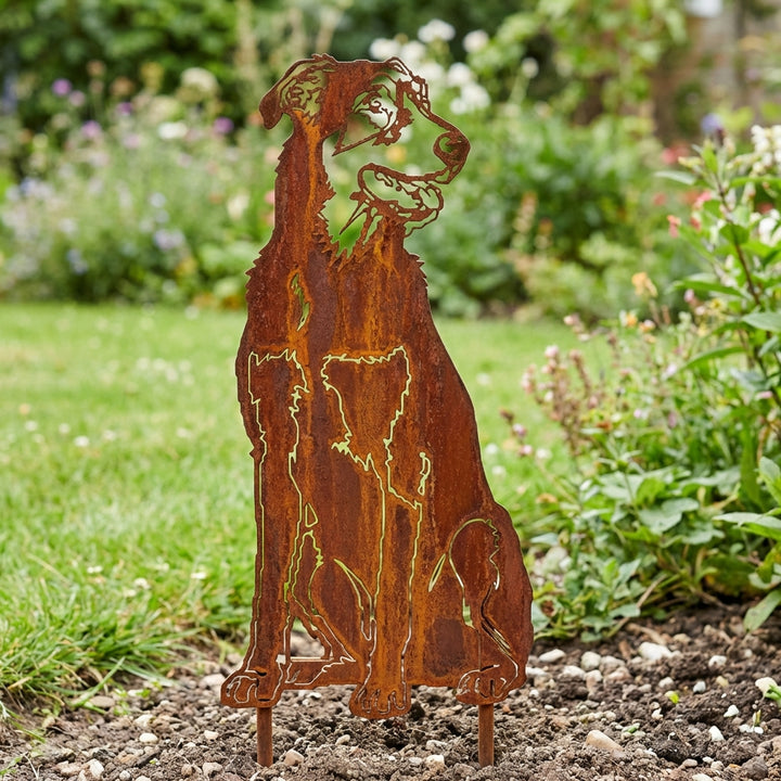 Edelrost Gartenstecker Wolfshund – Hundesilhouette aus Metall, 21 cm