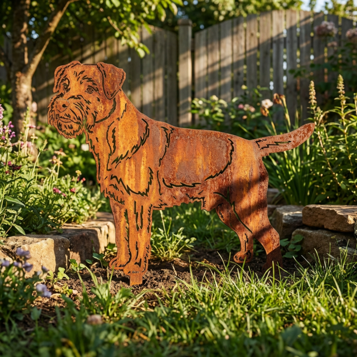Edelrost Gartenstecker Border Terrier – Hundesilhouette aus Metall, 45 cm