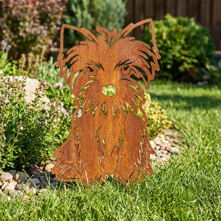 Edelrost Gartenstecker Yorkshire Terrier – Hundesilhouette aus Metall, 23 cm