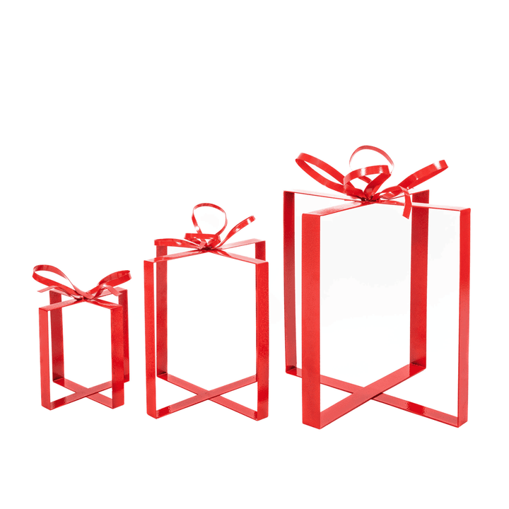 Weihnachtsdeko Outdoor – 3 Geschenkboxen aus Metall in Rot