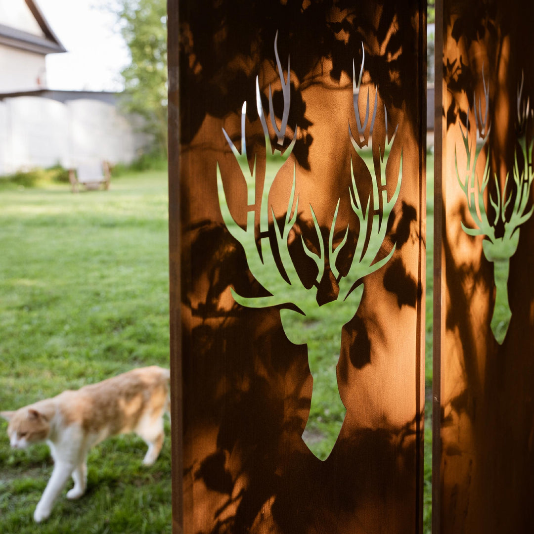 Sichtschutz Gartenpaneel Metall – Motiv Hirsche, 160 × 50 cm