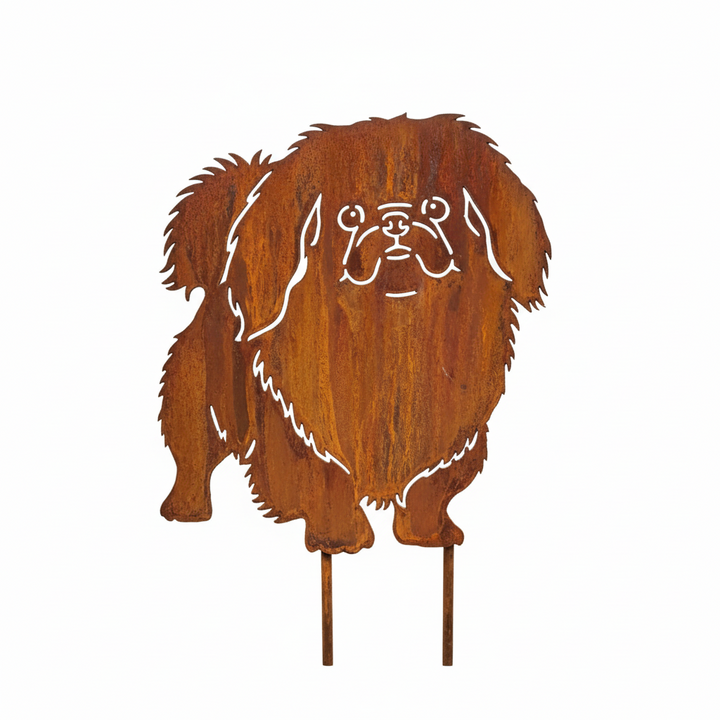 Edelrost Gartenstecker Pekingese – Hundesilhouette aus Metall, 28 cm