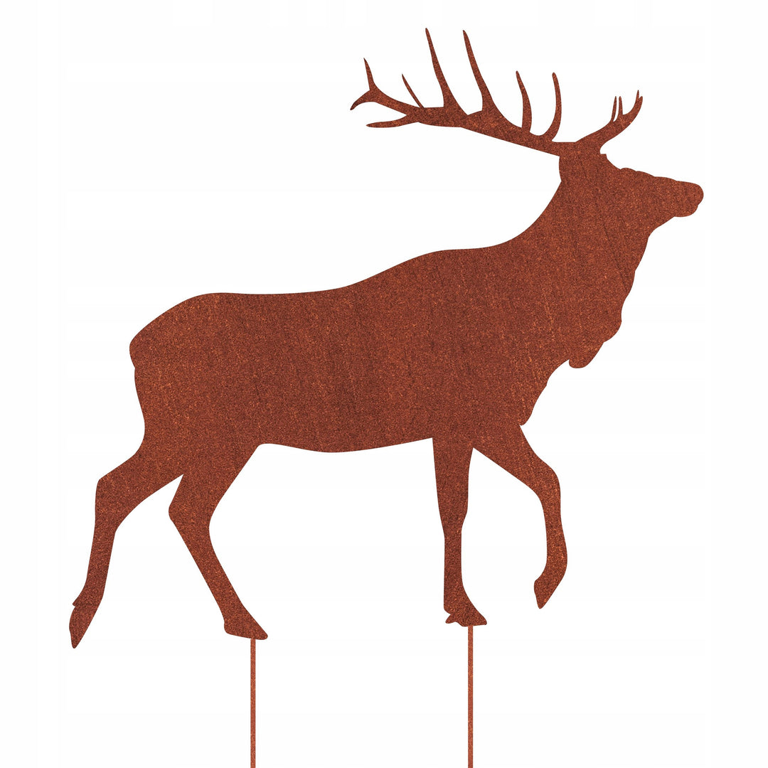 Edelrost Gartenfigur Hirsch – Metallfigur auf Einschlagbeinen, 64 cm