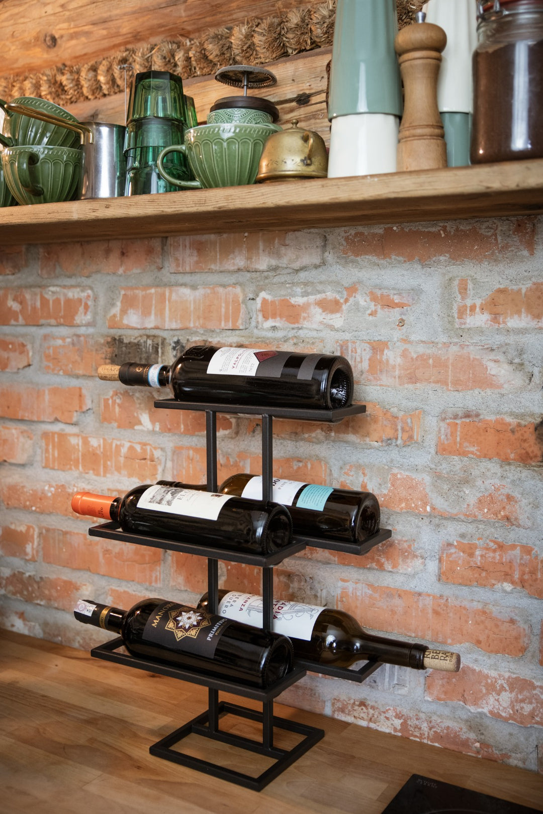Freistehendes Weinregal aus Metall – Flaschenhalter für 5 Flaschen, 42 cm