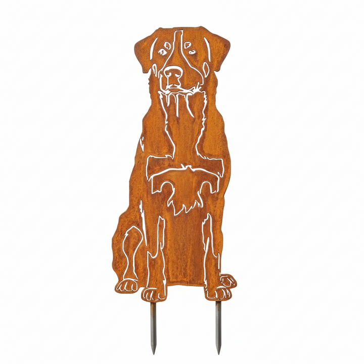 Edelrost Gartenstecker Schweizer Sennenhund – Hundesilhouette aus Metall, 20 cm