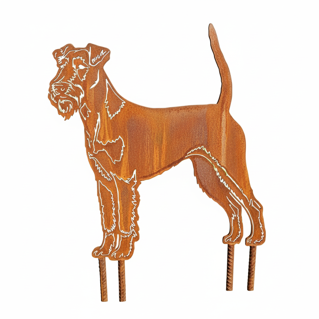 Edelrost Gartenstecker Irischer Terrier – Hundesilhouette aus Metall, 37 cm