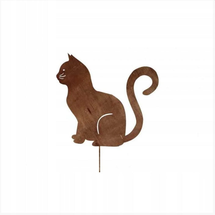 Edelrost Gartenfigur Katze – Metallfigur auf Einschlagbeinen, 30 cm