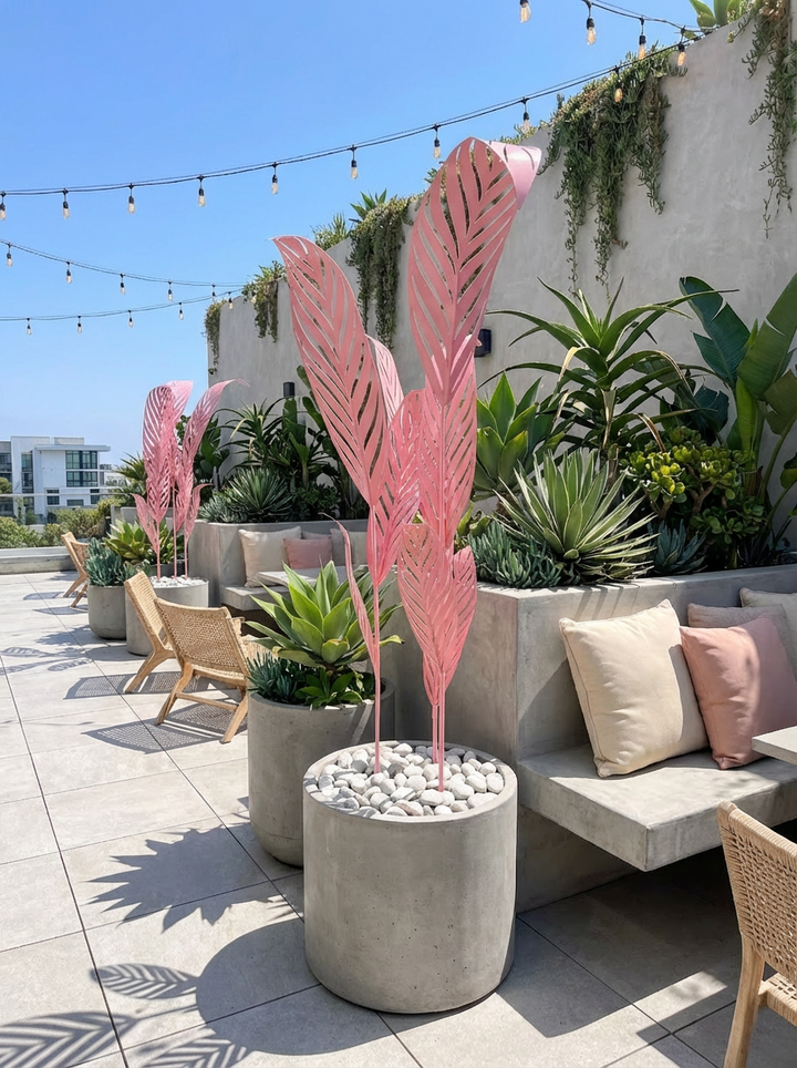 Dekorative Stahlpalmen rosa, Deko für Zuhause oder Garten, Gartendeko für...