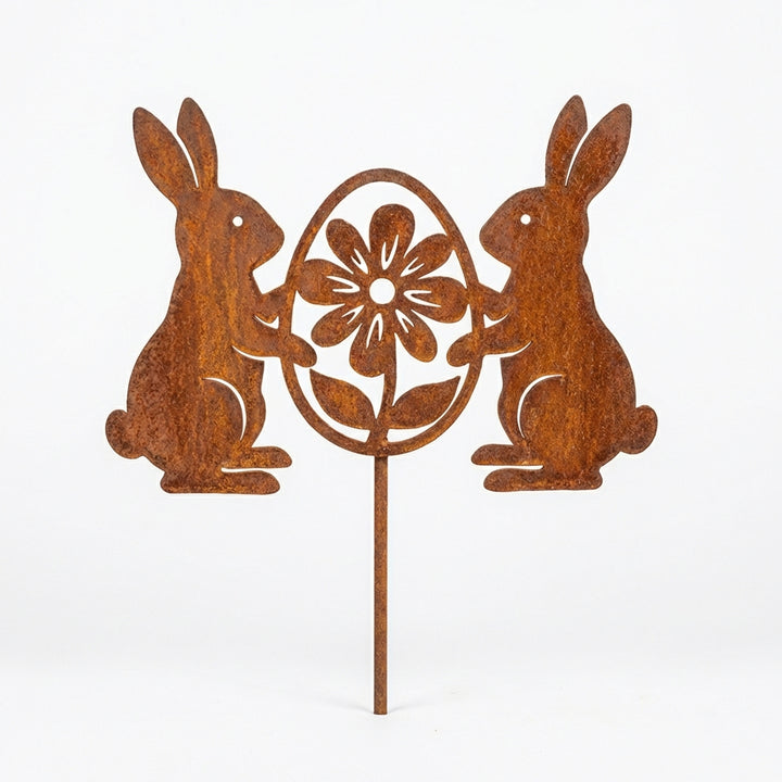 Gartenstecker Hasen mit Ei Osterdeko für Beet & Topf, 23 cm