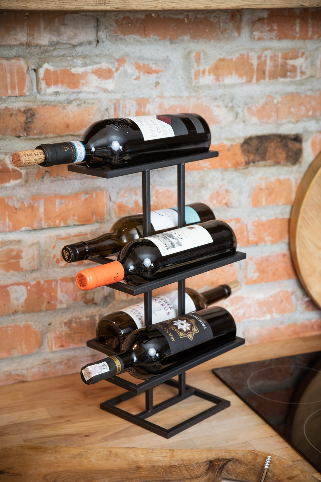 Freistehendes Weinregal aus Metall – Flaschenhalter für 5 Flaschen, 42 cm