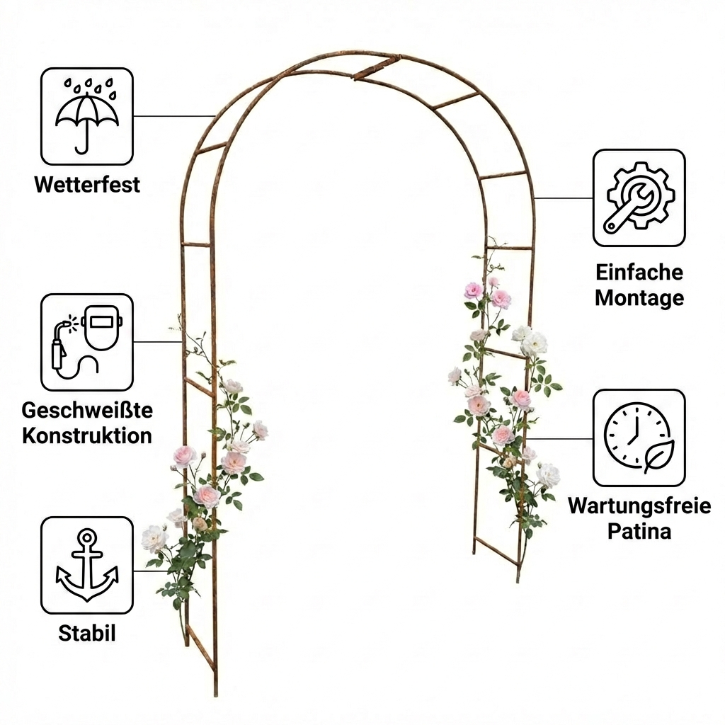 Metall Gartenbogen 240 × 150 cm Rostoptik