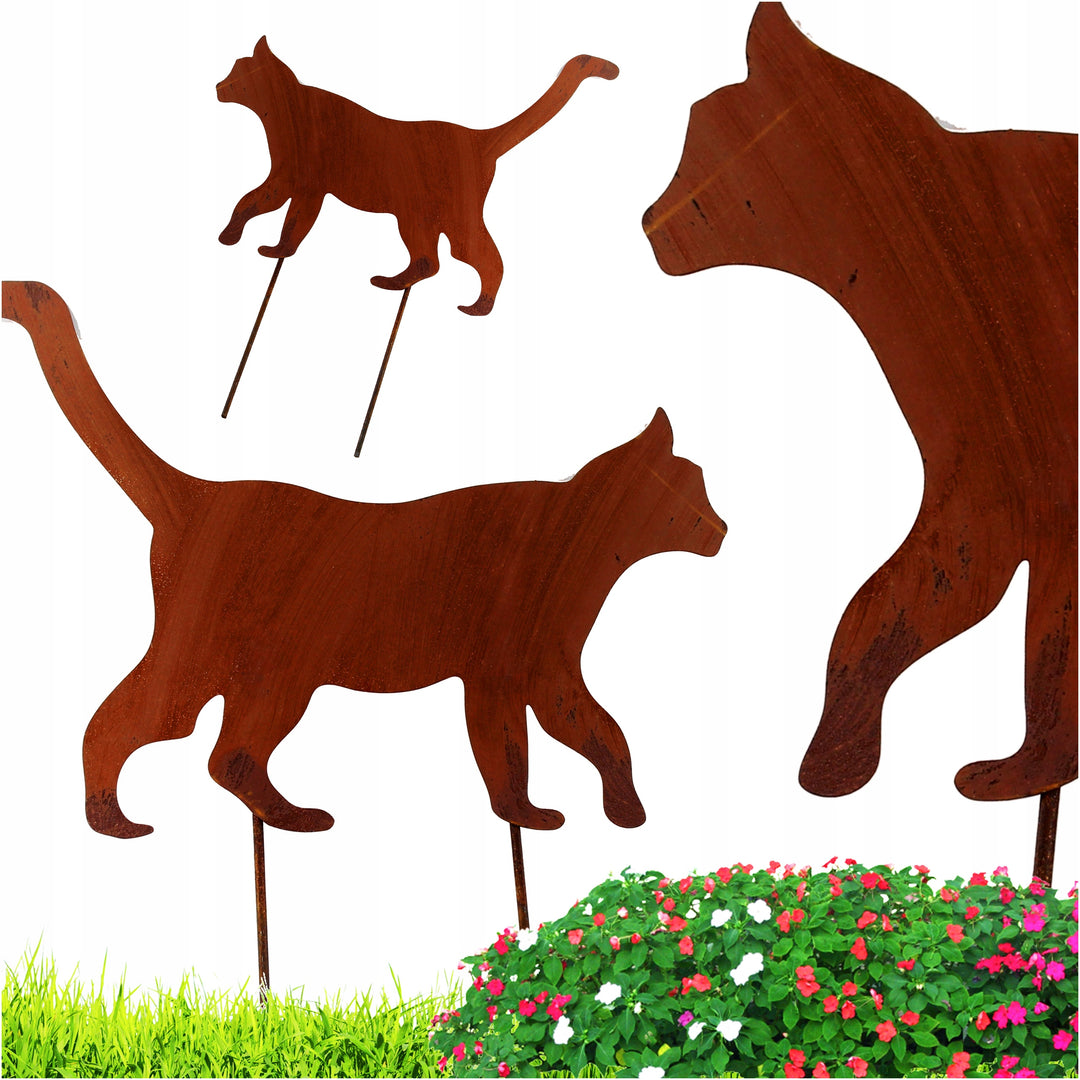 Edelrost Gartenfigur Katze – Metallfigur auf Einschlagbeinen, 20 cm