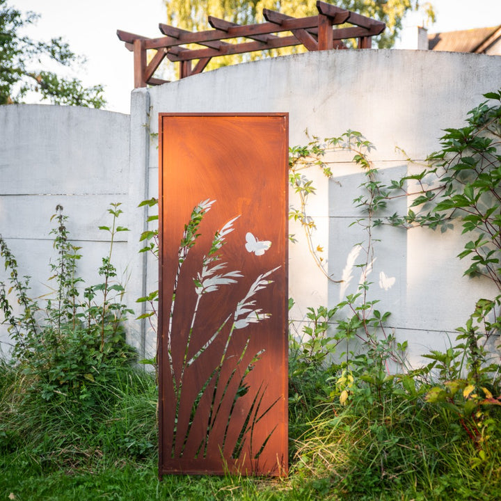 Sichtschutz Gartenpaneel Metall – Motiv Gras, 160 × 50 cm