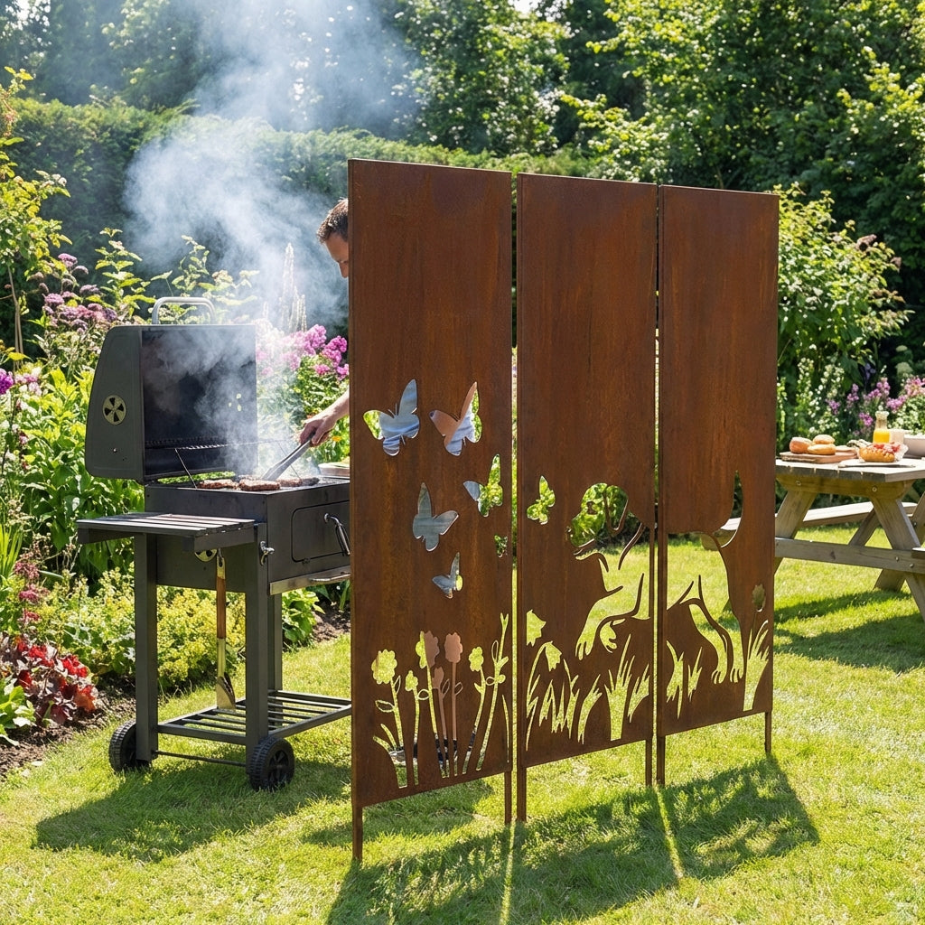 3er-Set Sichtschutz Gartenpaneel Metall – Motiv Hund, 160 × 50 cm