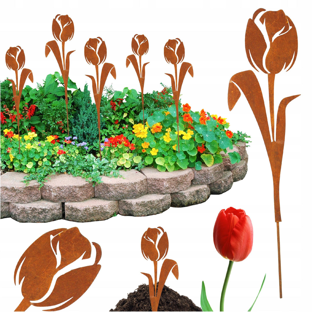 Edelrost Gartenstecker Blume – Gartendeko aus Metall