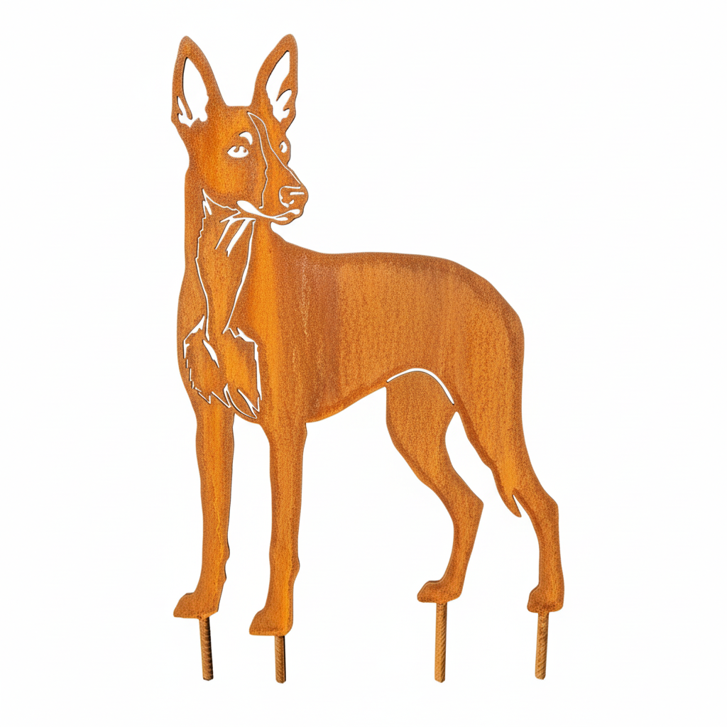 Edelrost Gartenstecker Podenco – Hundesilhouette aus Metall, 30 cm