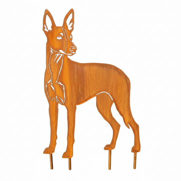Edelrost Gartenstecker Podenco – Hundesilhouette aus Metall, 30 cm