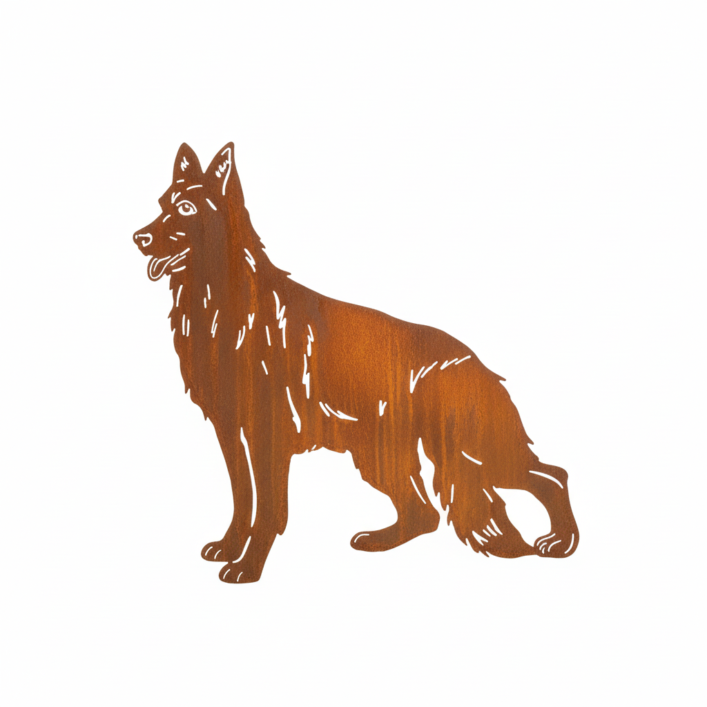 Edelrost Gartenstecker Deutscher Schäferhund – Hundesilhouette aus Metall, 48 cm