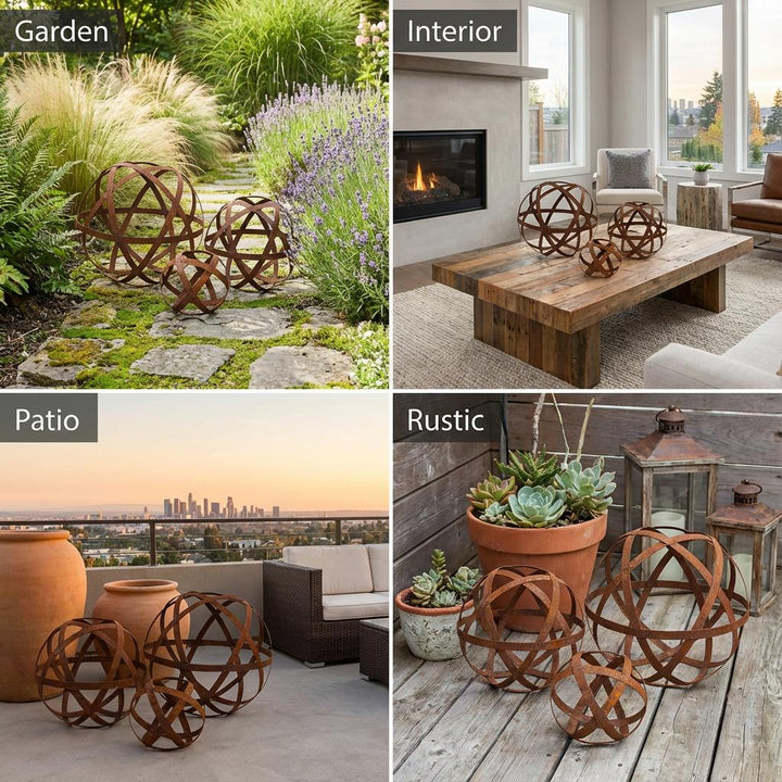 Gartenkugel "Bänder" – Rustikale Rost-Deko aus geflochtenen Metallbändern