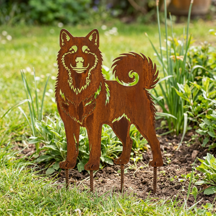 Edelrost Gartenstecker Akita – Hundesilhouette aus Metall