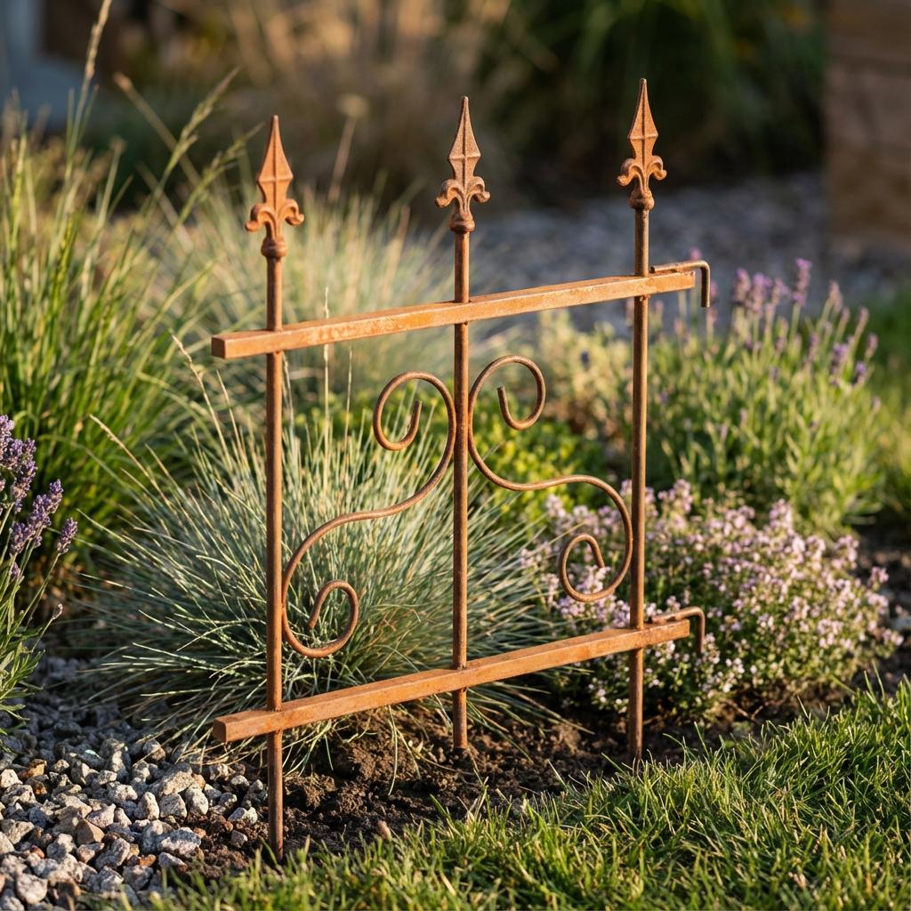 Gartenzaun Element Metall Rostoptik 46 × 60 cm – Dekorative Beeteinfassung mit Muster