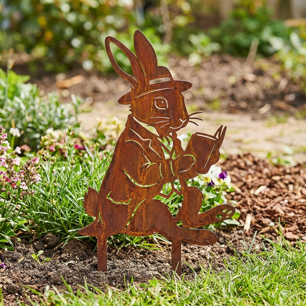 Gartenstecker Hase mit Büchern, 15 cm
