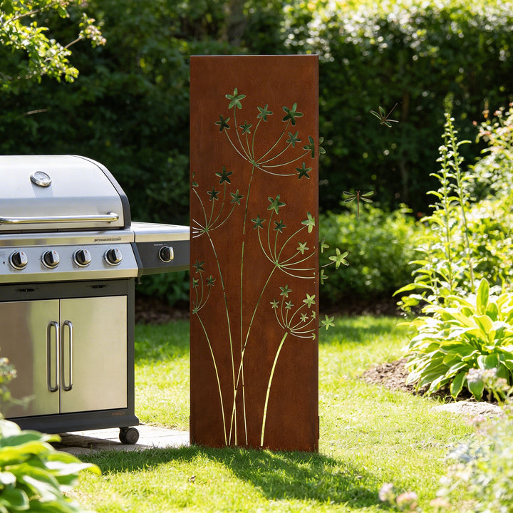 3er-Set Sichtschutz Gartenpaneel Metall – Motiv Pusteblume, 160 × 50 cm
