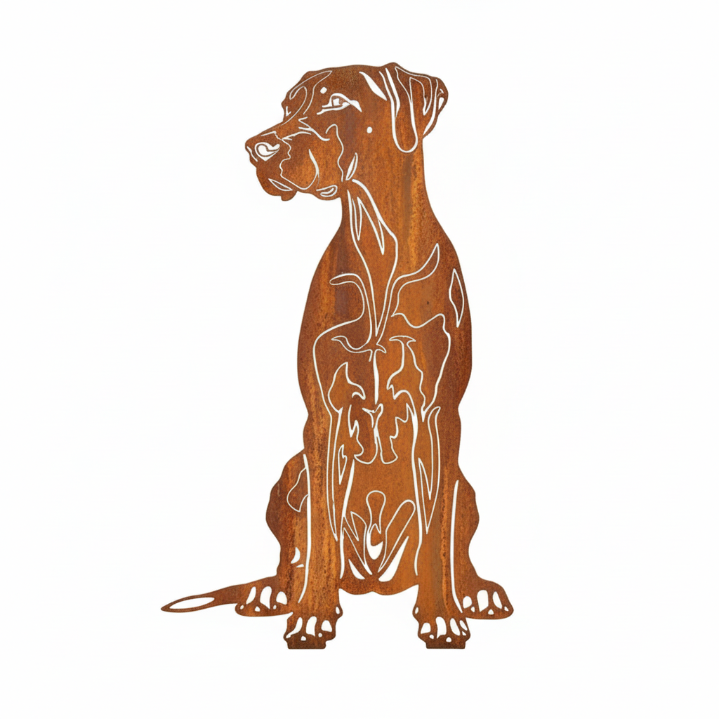 Edelrost Gartenstecker Deutsche Dogge – Hundesilhouette aus Metall, 29 cm