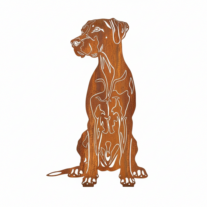 Edelrost Gartenstecker Deutsche Dogge – Hundesilhouette aus Metall, 29 cm