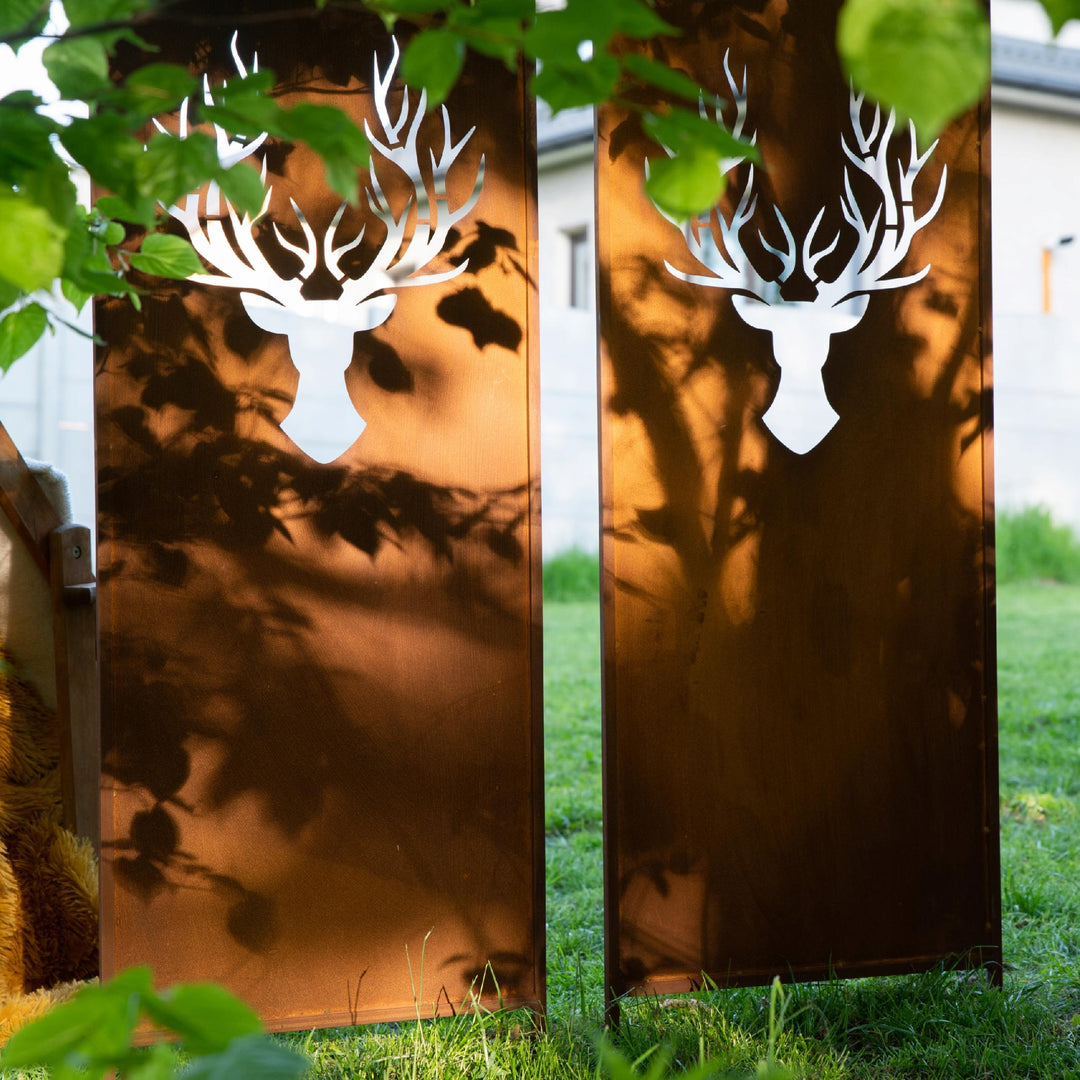 Sichtschutz Gartenpaneel Metall – Motiv Hirsche, 160 × 50 cm
