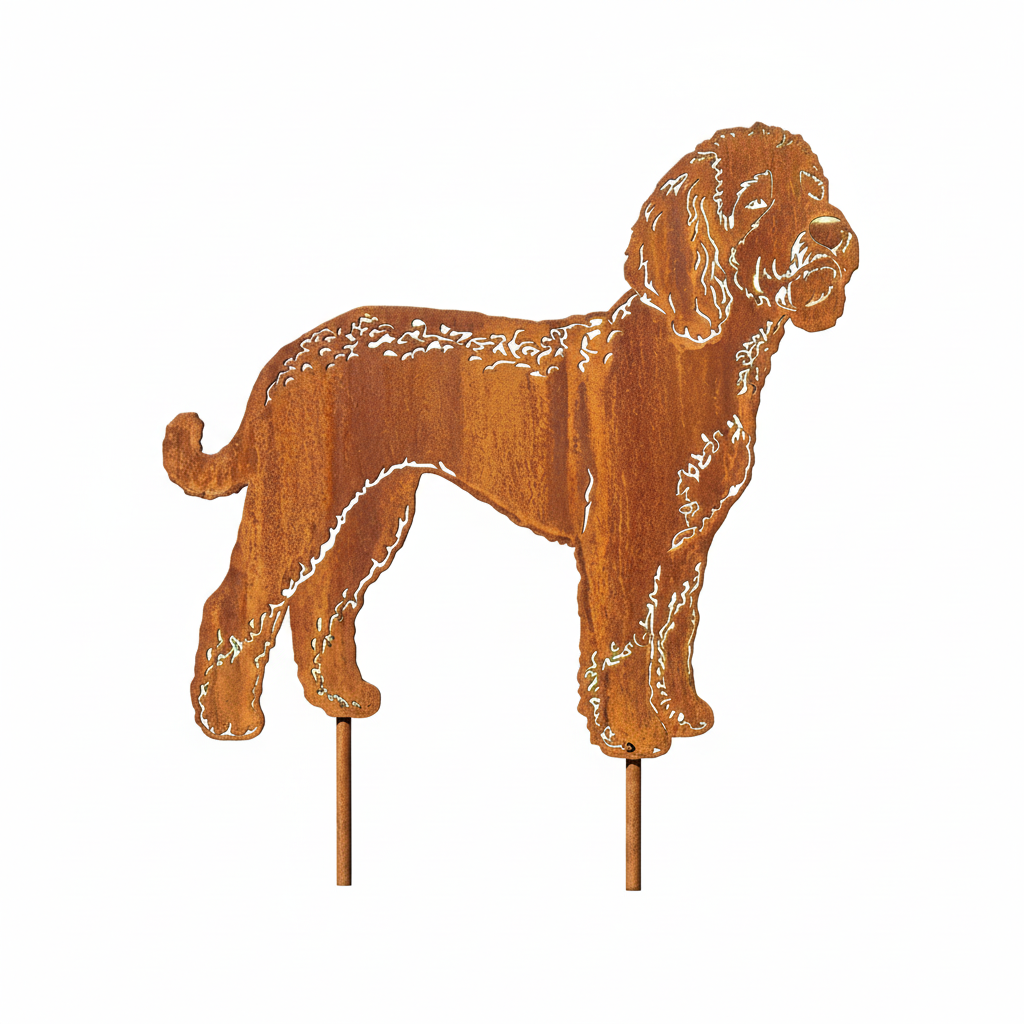 Edelrost Gartenstecker Lagotto Romagnolo – Hundesilhouette aus Metall, 44 cm