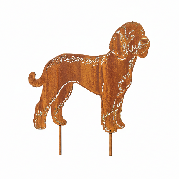 Edelrost Gartenstecker Lagotto Romagnolo – Hundesilhouette aus Metall, 44 cm