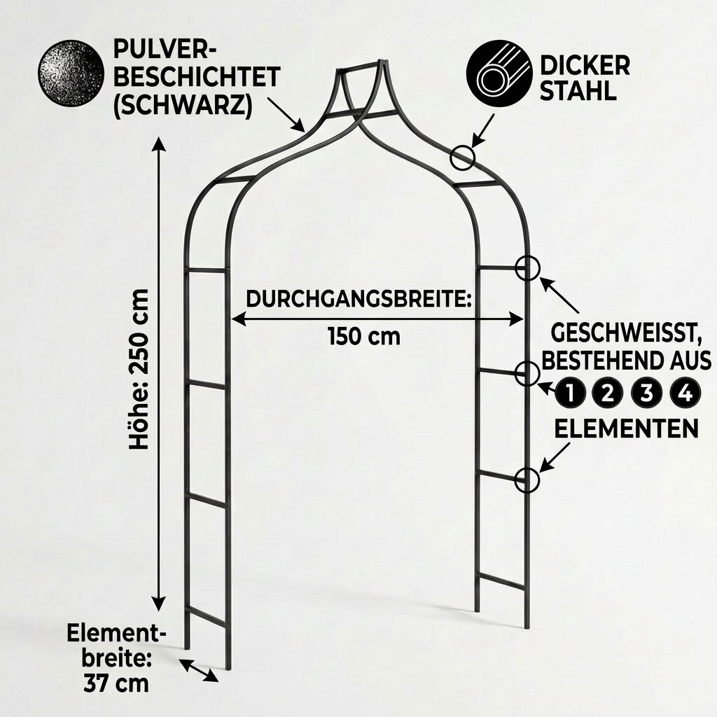 Metall Gartenbogen 240 × 150 cm Schwarz