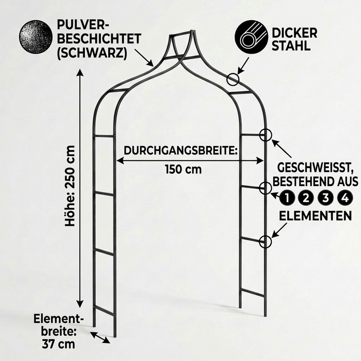 Metall Gartenbogen 240 × 150 cm Schwarz