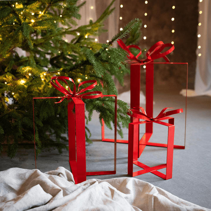 Weihnachtsdeko Outdoor – 3 Geschenkboxen aus Metall in Rot
