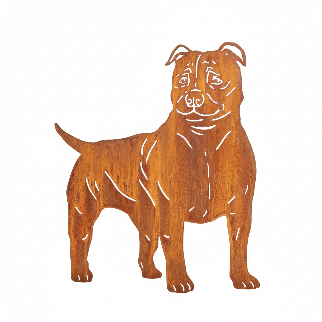 Edelrost Gartenstecker Amerikanischer Staffordshire Terrier – Hundesilhouette aus Metall, 38 cm