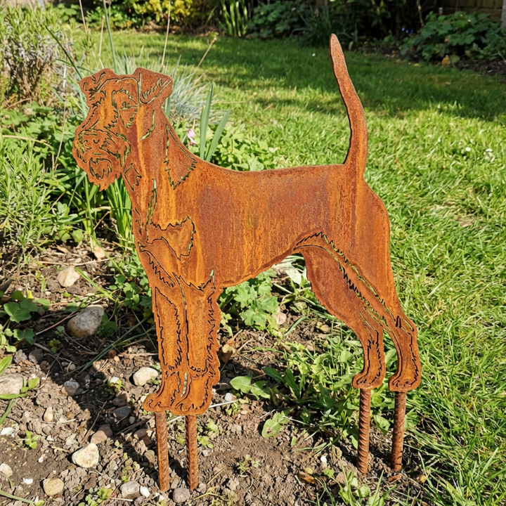 Edelrost Gartenstecker Irischer Terrier – Hundesilhouette aus Metall, 37 cm
