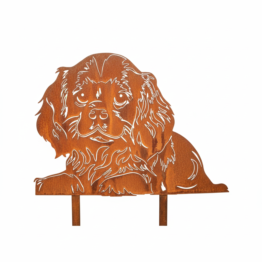 Edelrost Gartenstecker Cavalier King Charles Spaniel – Hundesilhouette aus Metall, 50 cm