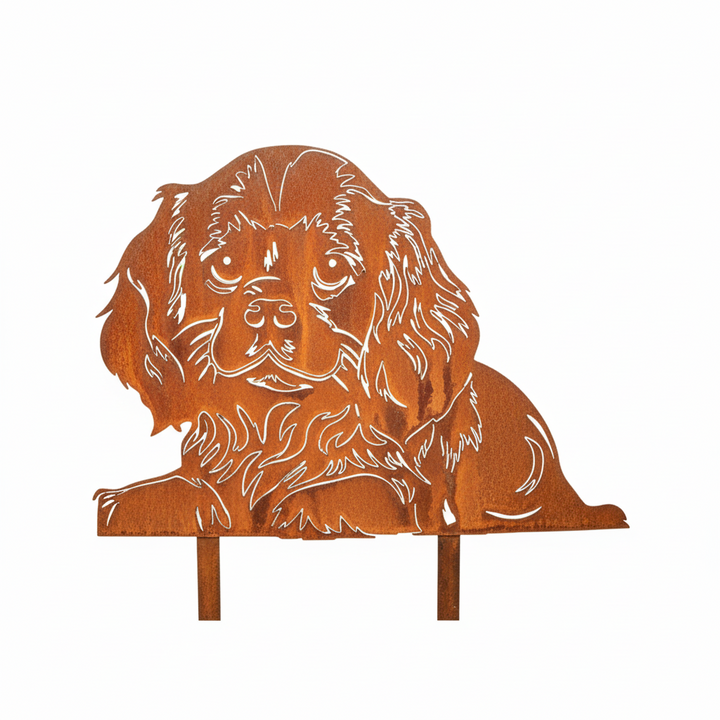Edelrost Gartenstecker Cavalier King Charles Spaniel – Hundesilhouette aus Metall, 50 cm
