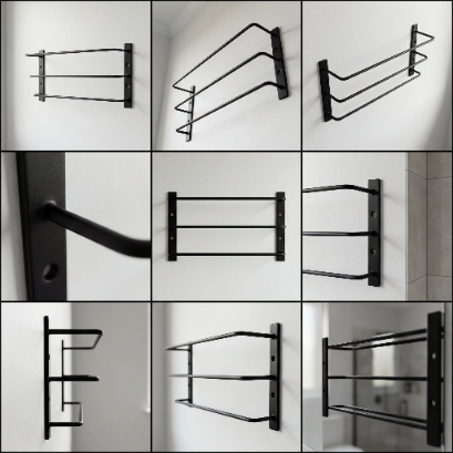 Wandhandtuchhalter LOFT 3-stufig – Schwarz Metall für Bad & Küche