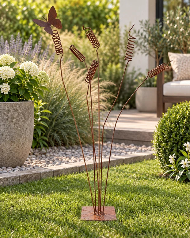 Gartendekoration aus Metall mit Spiralen – natürliche Rostpatina