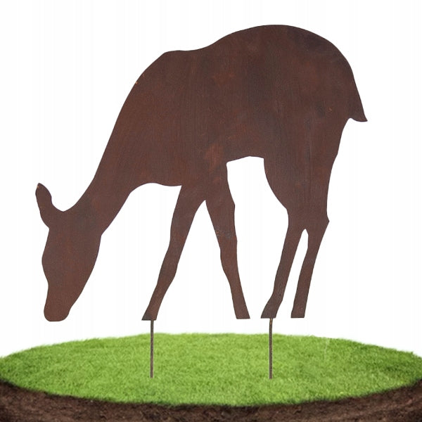 Edelrost Gartenfigur Reh – Metallfigur auf Einschlagbeinen, 77 cm