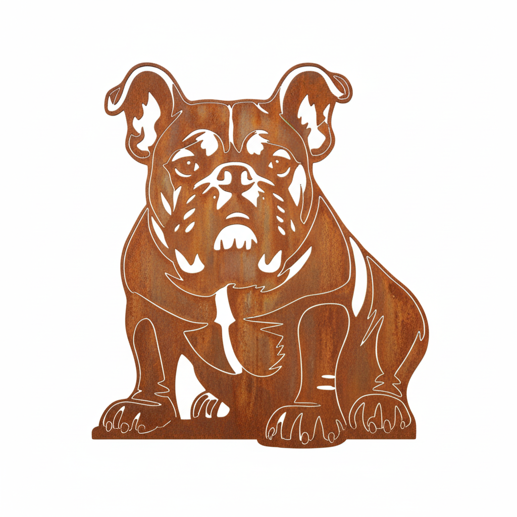 Edelrost Gartenstecker Amerikanische Bulldogge – Hundesilhouette aus Metall, 31 cm